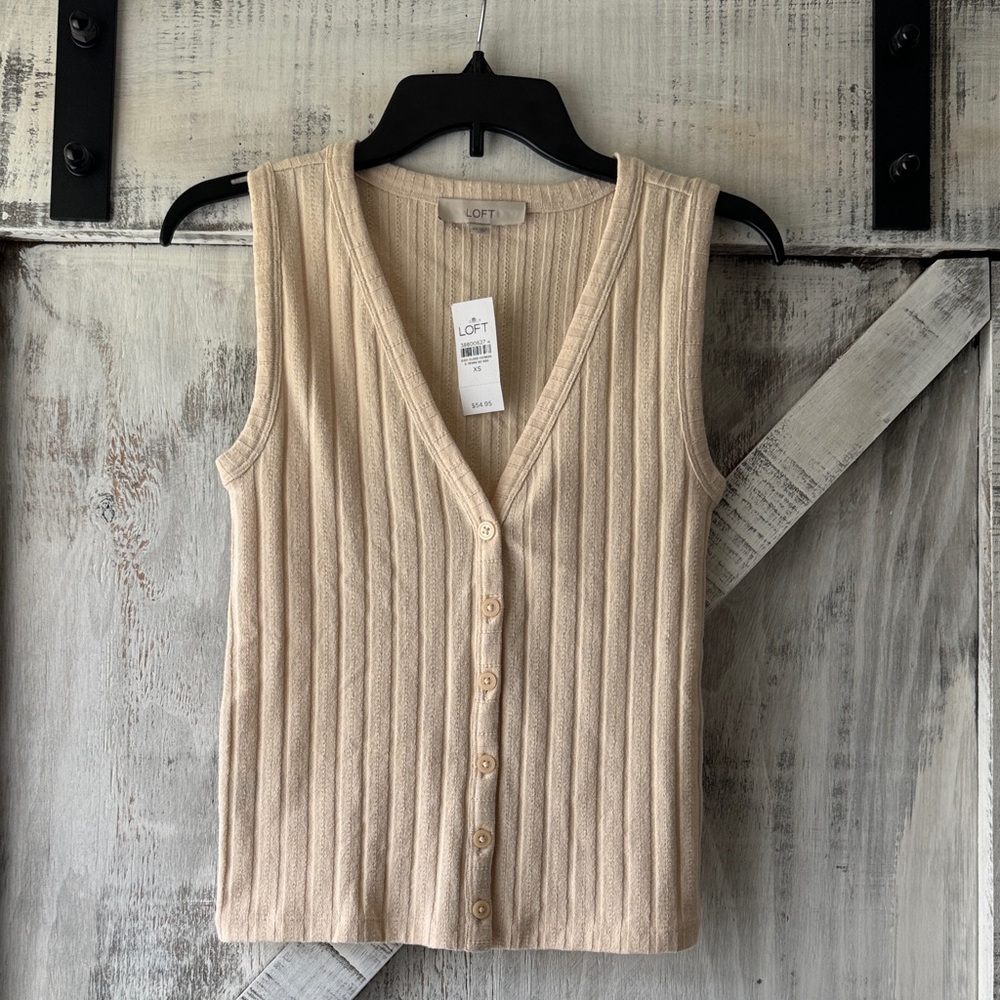 LOFT Tan Button-Up Knit Tank